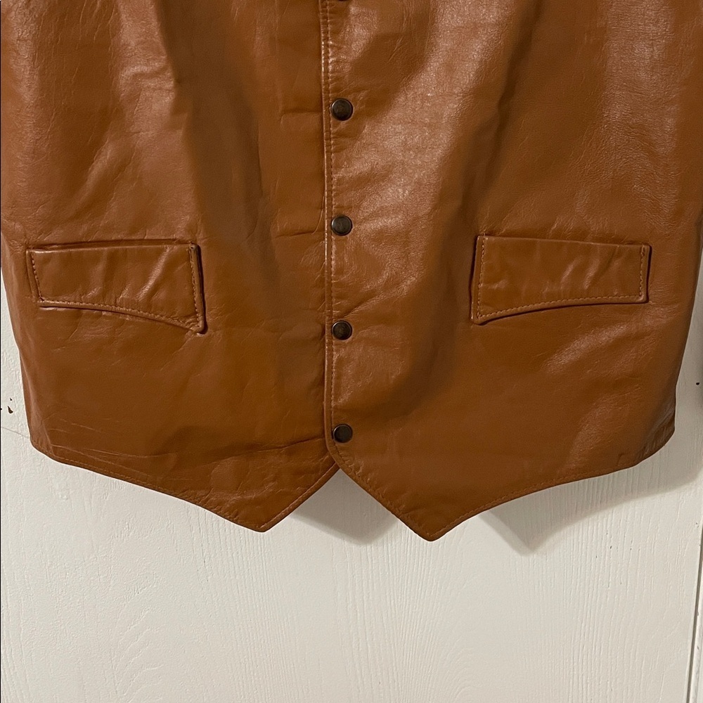 Vintage 1970s The Leather Shop Sears Tan Leather Vest for Men Size 40 Tall - Picture 3 of 5